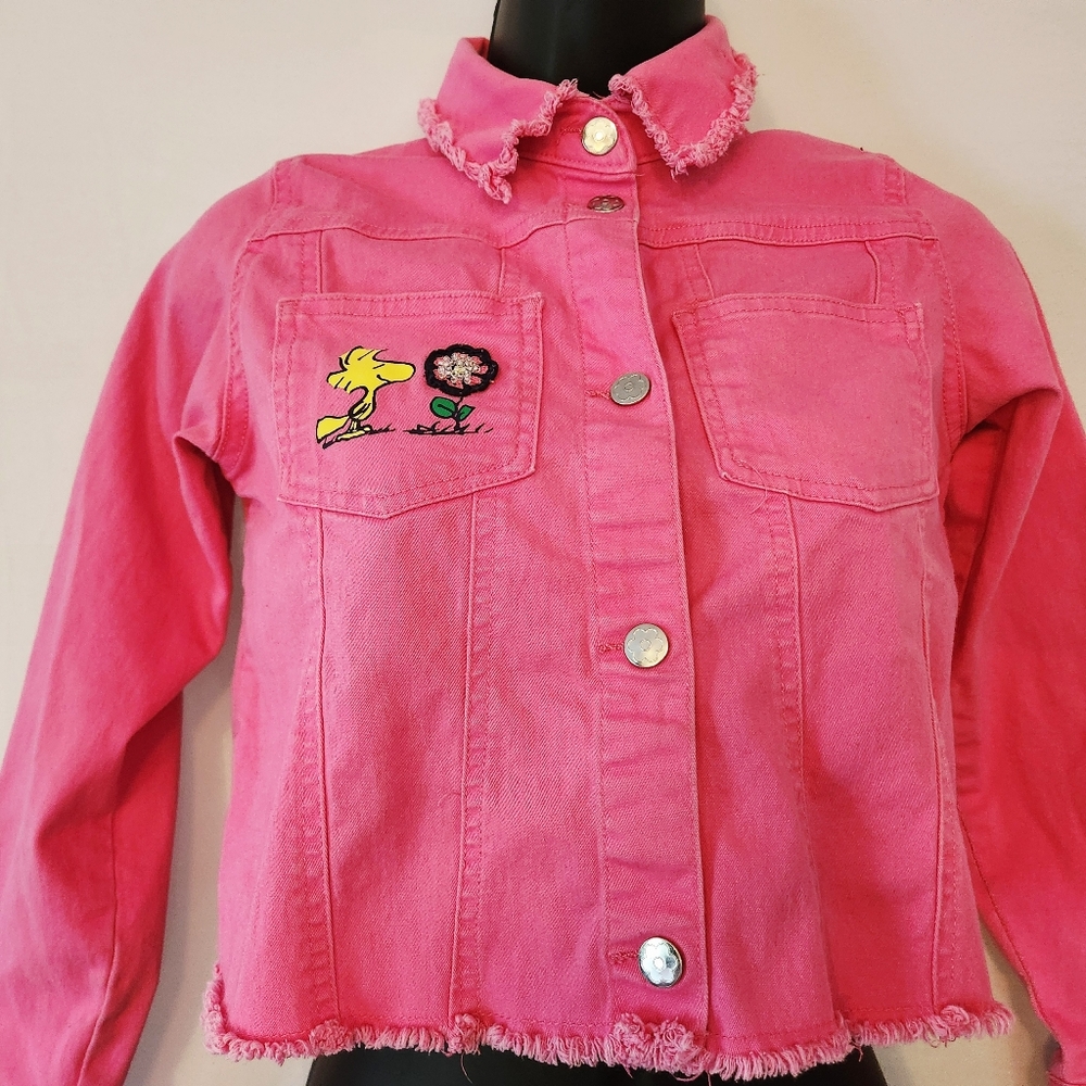 Hot Pink Peanuts Snoopy Woodstock Kids Girls Denim Jacket Garanimals Size 10